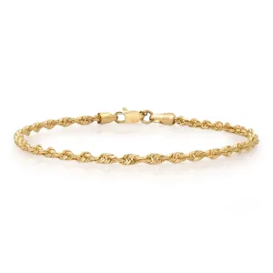 2.7mm 14k Solid Gold Diamond Cut Rope Bracelet