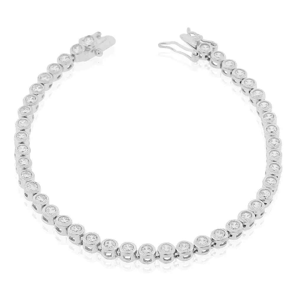 925 Sterling Silver Bezel-Set Clear Round CZ Tennis Bracelet