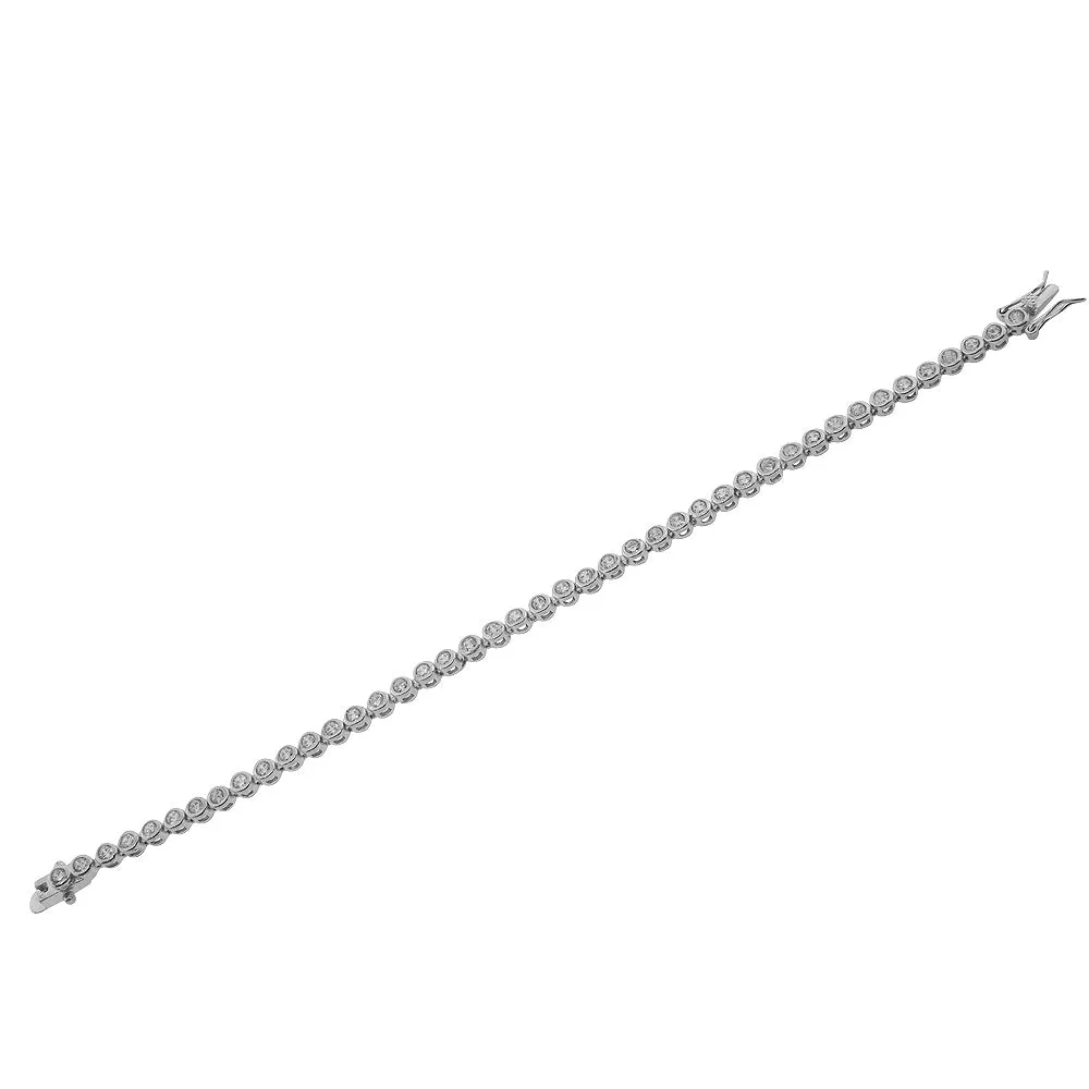 925 Sterling Silver Bezel-Set Clear Round CZ Tennis Bracelet