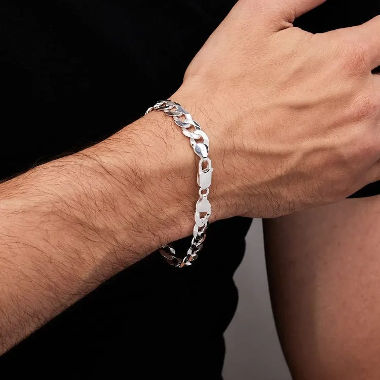 9.2mm Solid 925 Silver Curb Chain Bracelet For Men