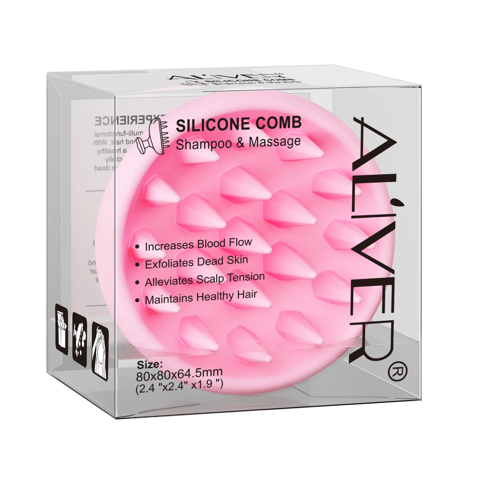Aliver 2PC Silicone Massage Comb - Pink