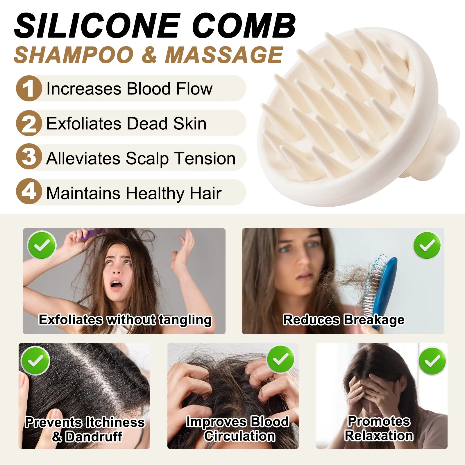 Aliver 2PC Silicone Massage Comb - White