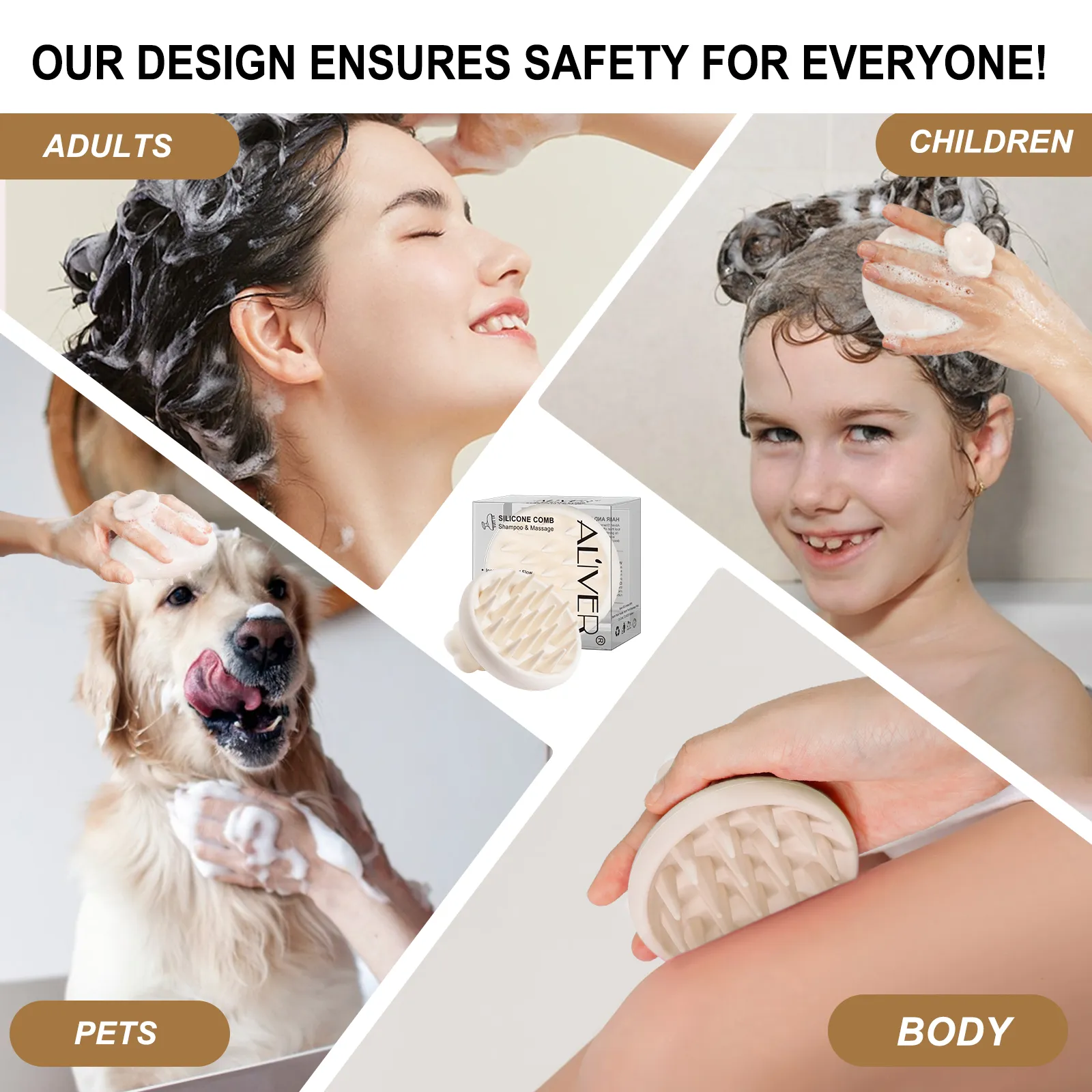 Aliver 2PC Silicone Massage Comb - White