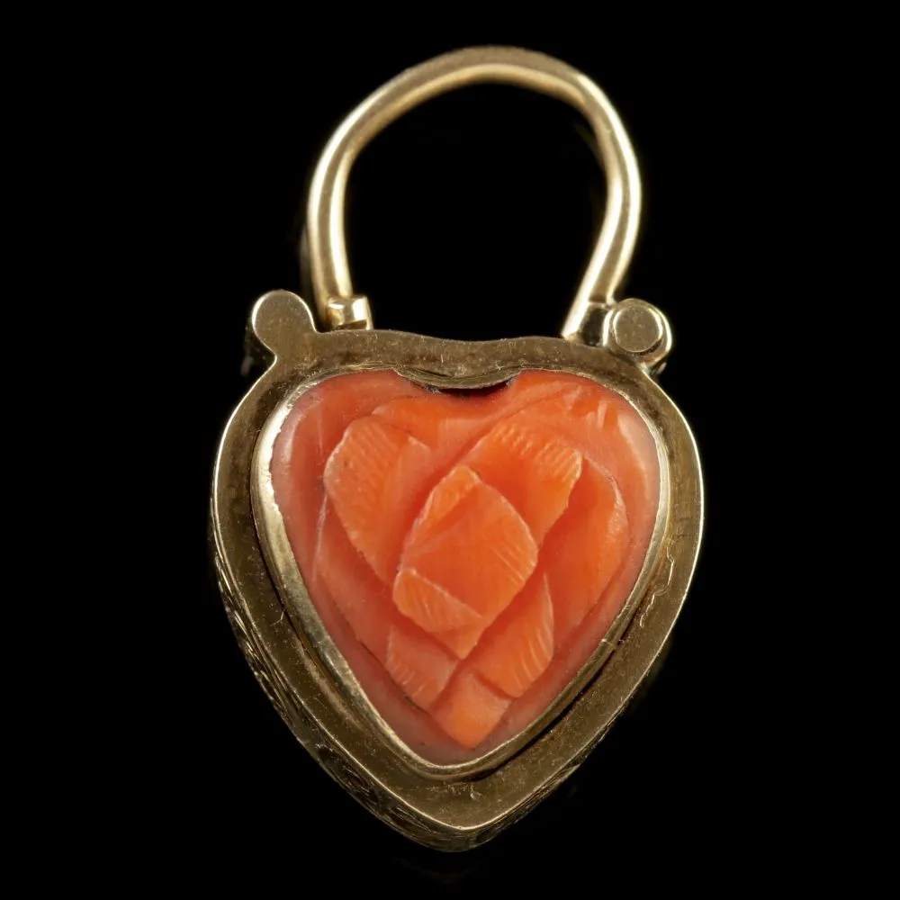 Antique Georgian Coral Necklace 18Ct Gold Heart Locket Circa 1780