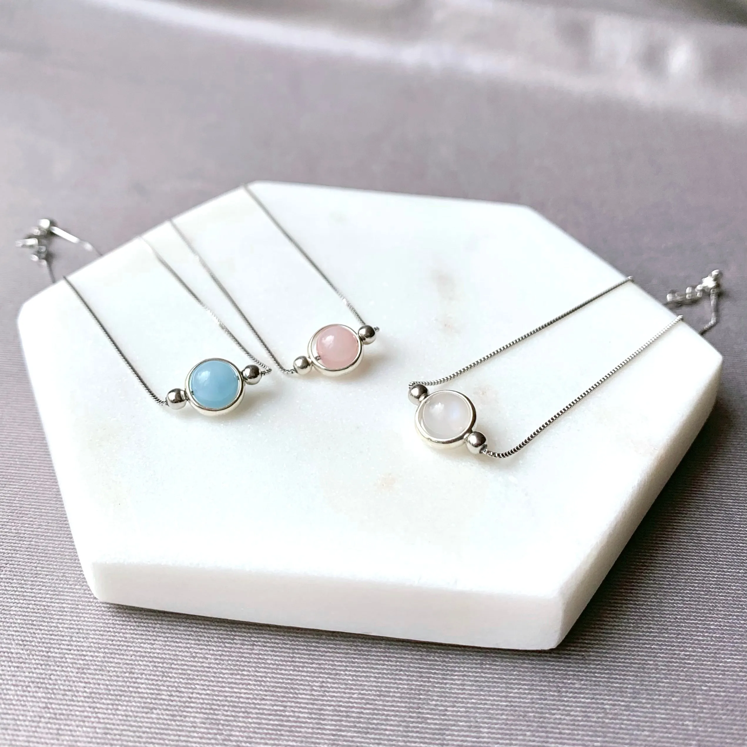 Aquamarine Round Frame 925 Silver Bracelet (6mm)