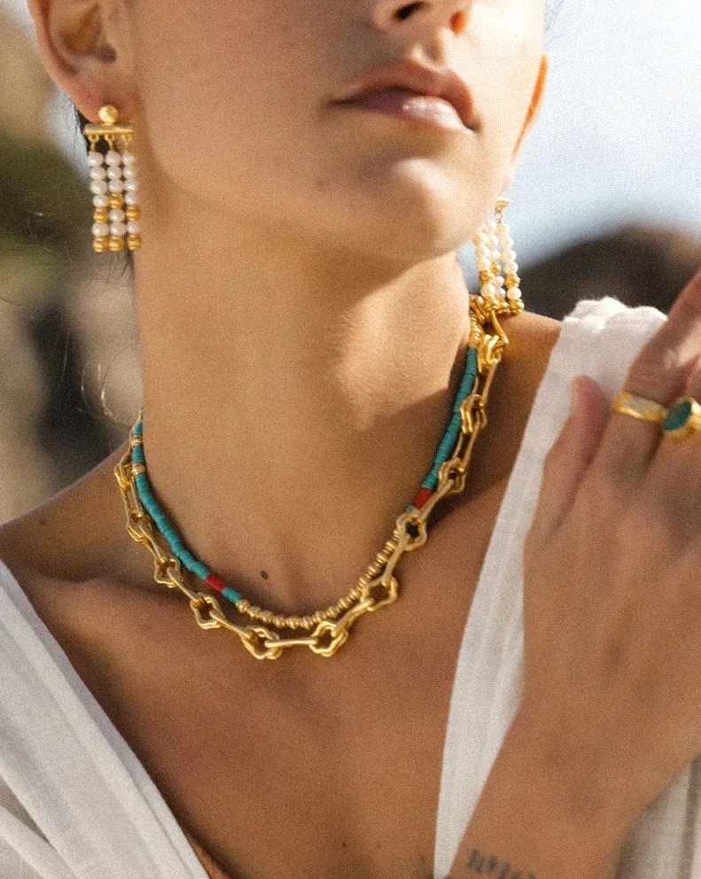 Bali Gold and Turquoise Beaded Necklace