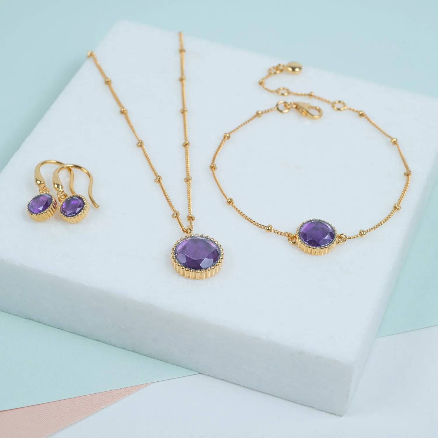 Barcelona February Amethyst Birthstone Hook Earrings