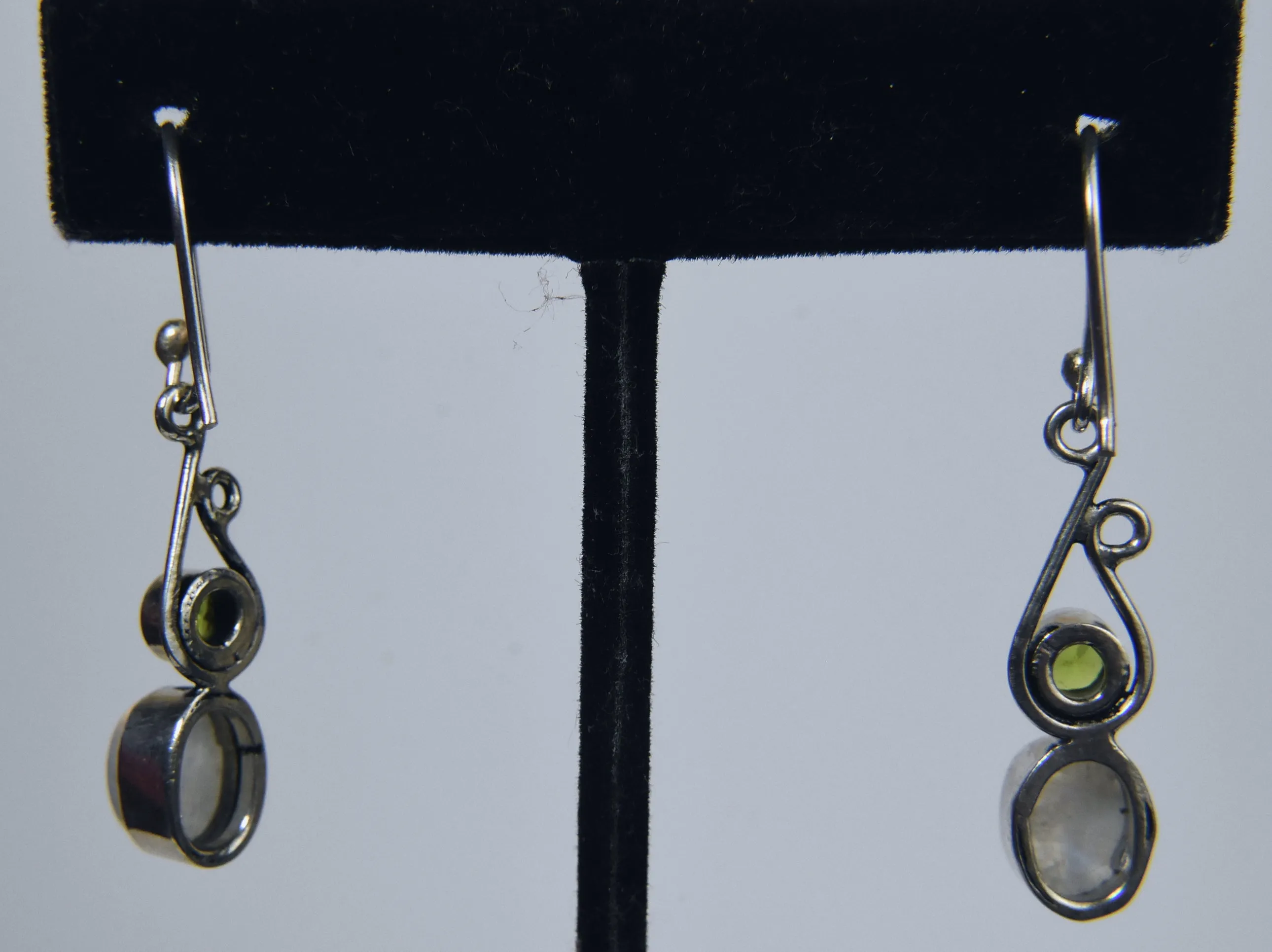 Blue Flash Moonstone and Peridot Silver Earrings