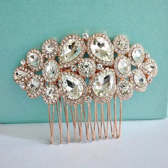 Blush Rose Gold Wedding Hair Comb, Bridal Crystal Hair Comb, Crystal Headpiece, Blush Wedding Hair Piece, Rhinestone Bridal Hair Jewelry