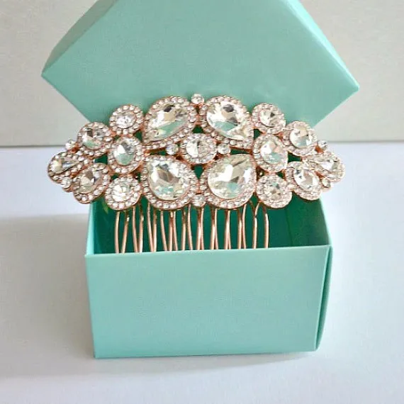 Blush Rose Gold Wedding Hair Comb, Bridal Crystal Hair Comb, Crystal Headpiece, Blush Wedding Hair Piece, Rhinestone Bridal Hair Jewelry