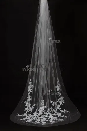 Cathedral Long Length Lace Appliques Wedding Veil