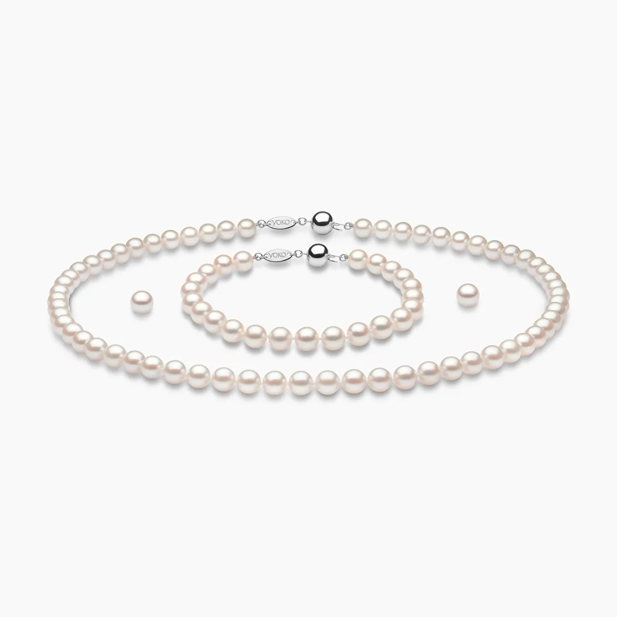 Classic AA Akoya Pearl Necklace, Bracelet & Earring Set in 18k Gold