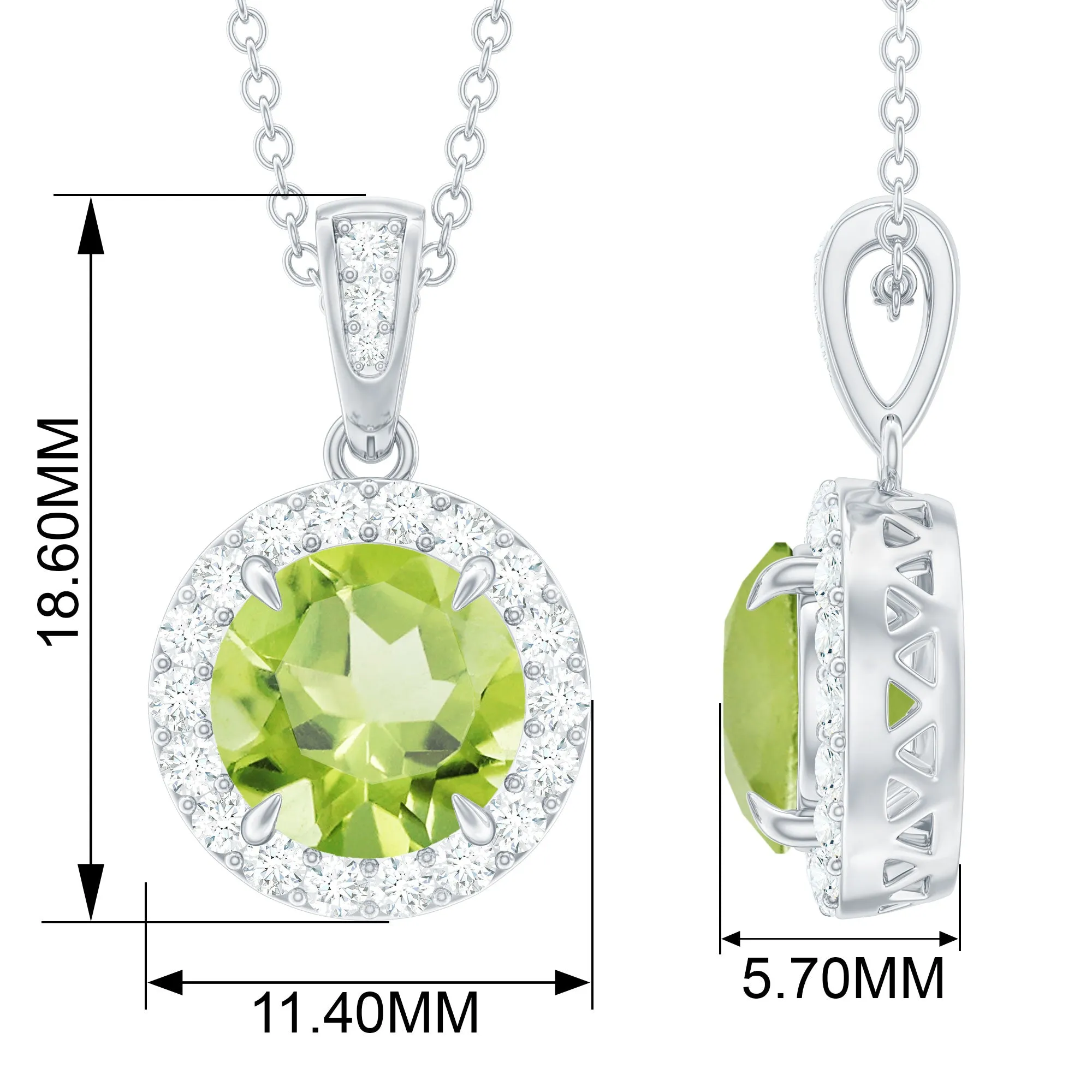 Claw Set Round Peridot Halo Pendant with Diamond