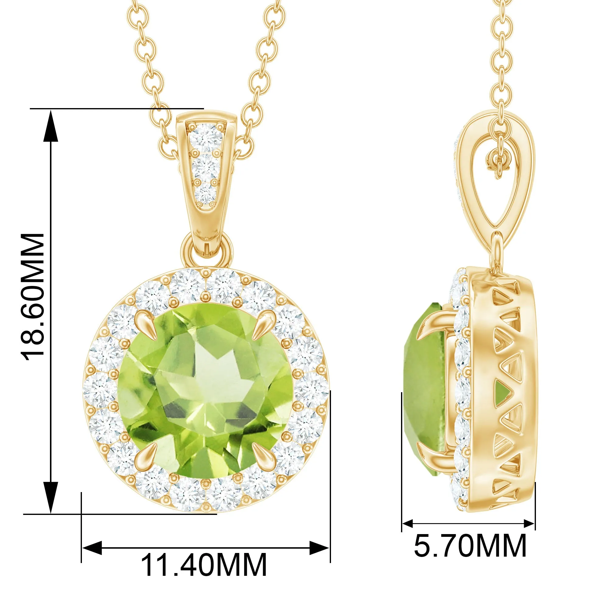 Claw Set Round Peridot Halo Pendant with Diamond