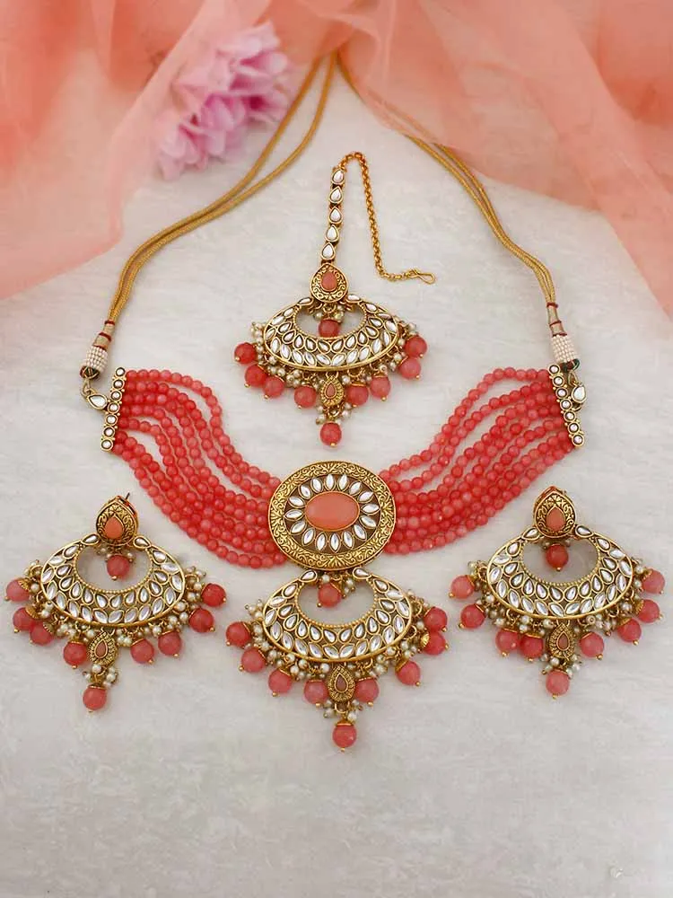 Coral Leena Choker Necklace Set