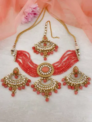 Coral Leena Choker Necklace Set