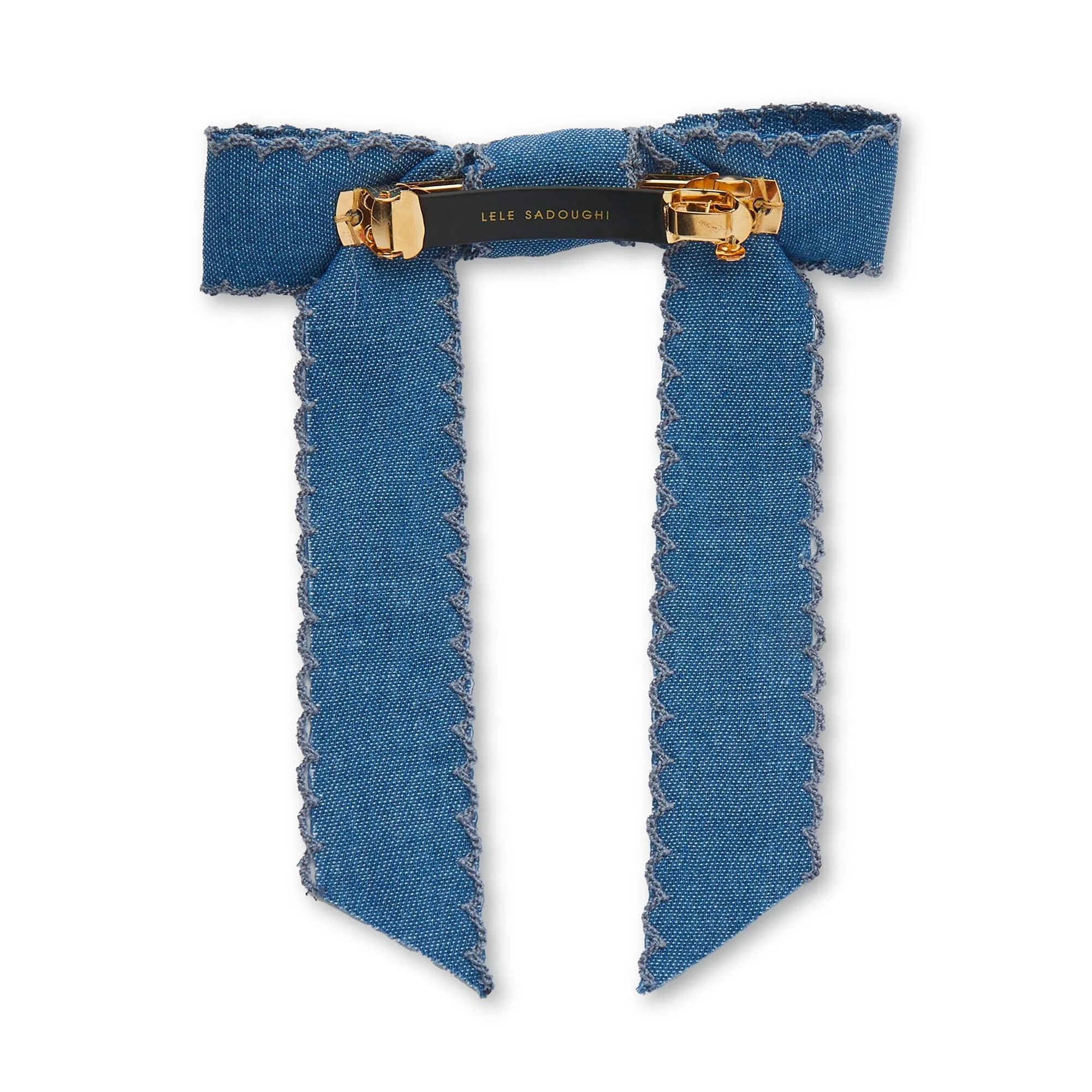 DENIM BARDOT SCALLOPED EDGE BOW BARRETTE