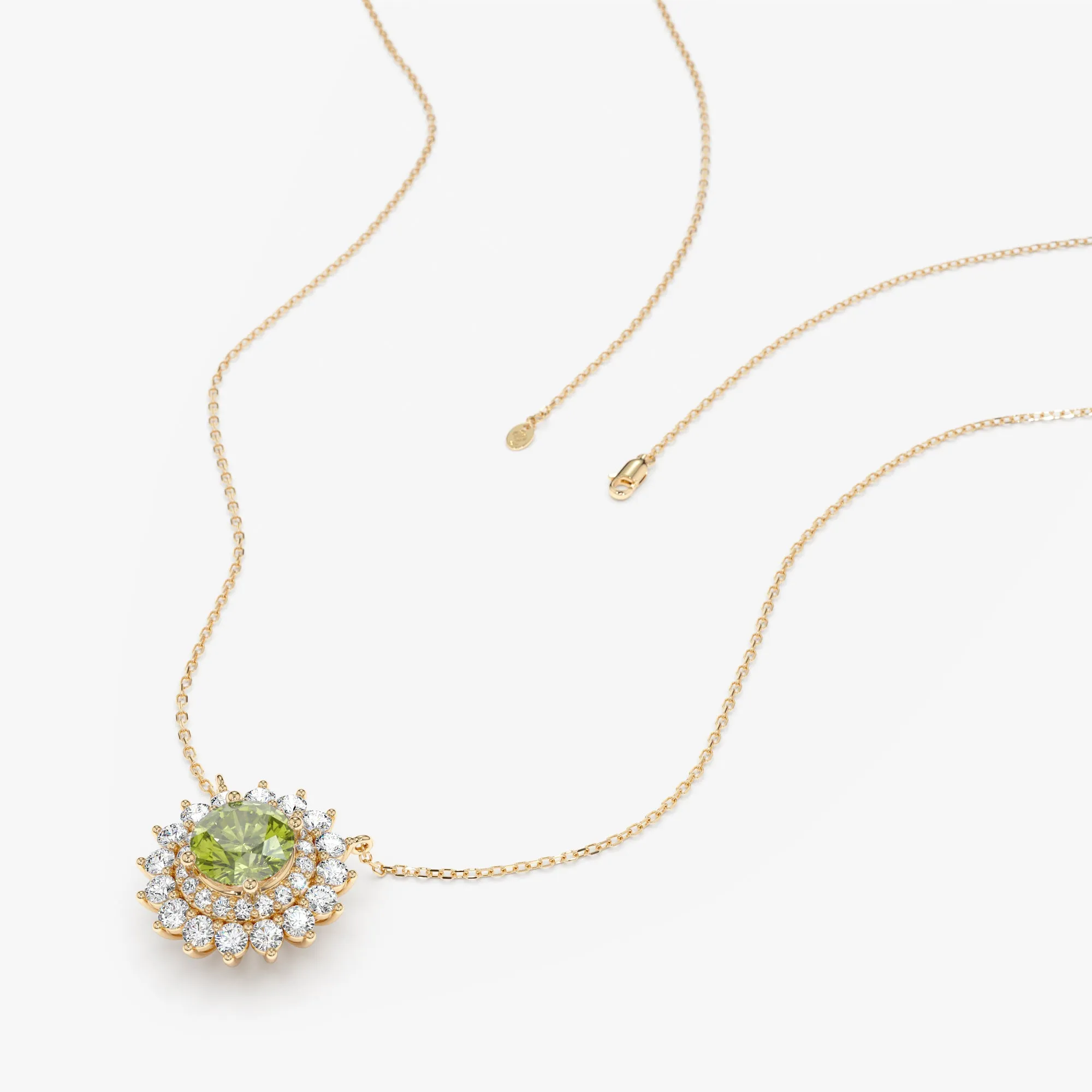 Diamond Halo Peridot Necklace, Saira