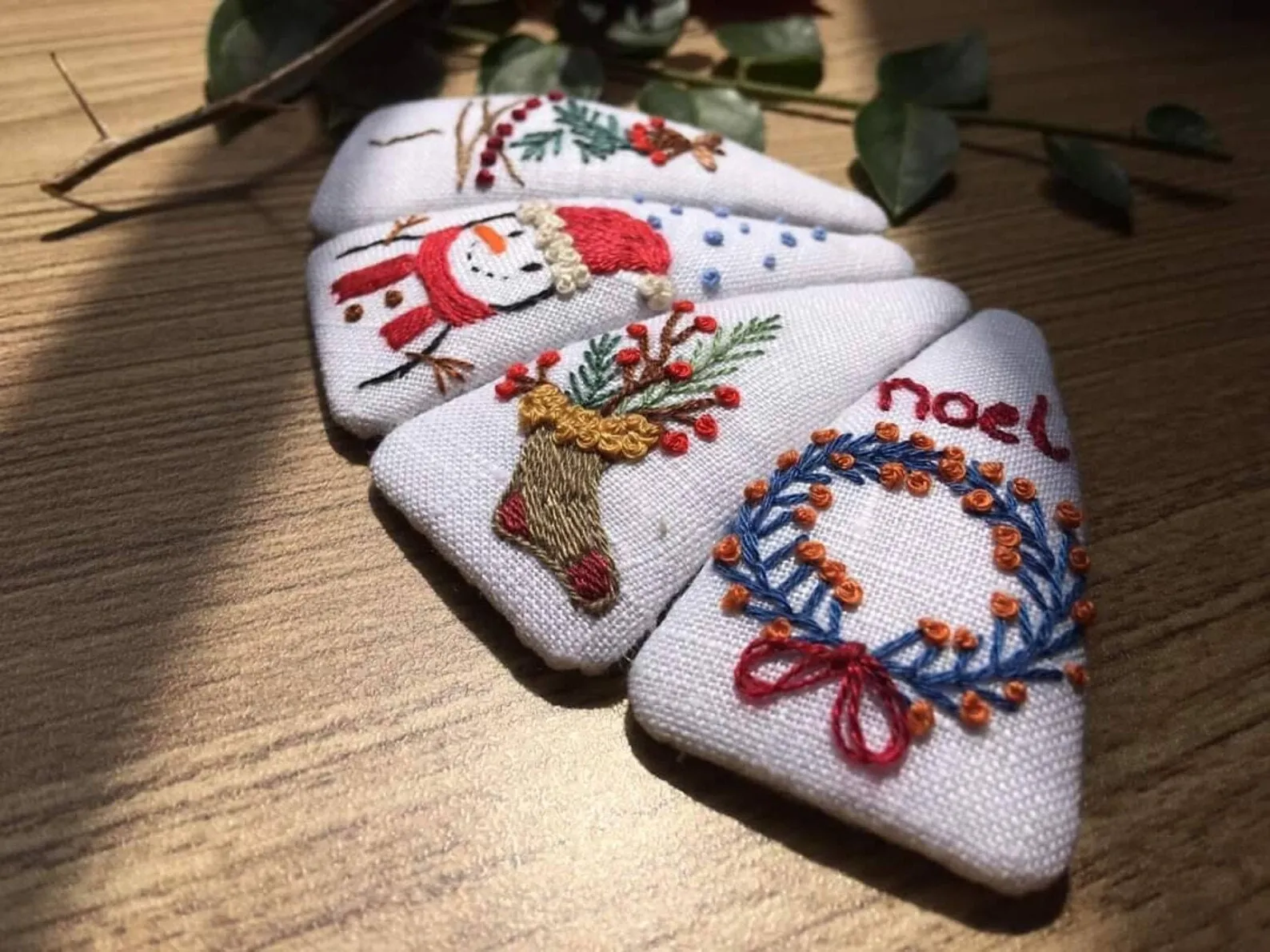 Embroidered Hair Barrette, Christmas Collection