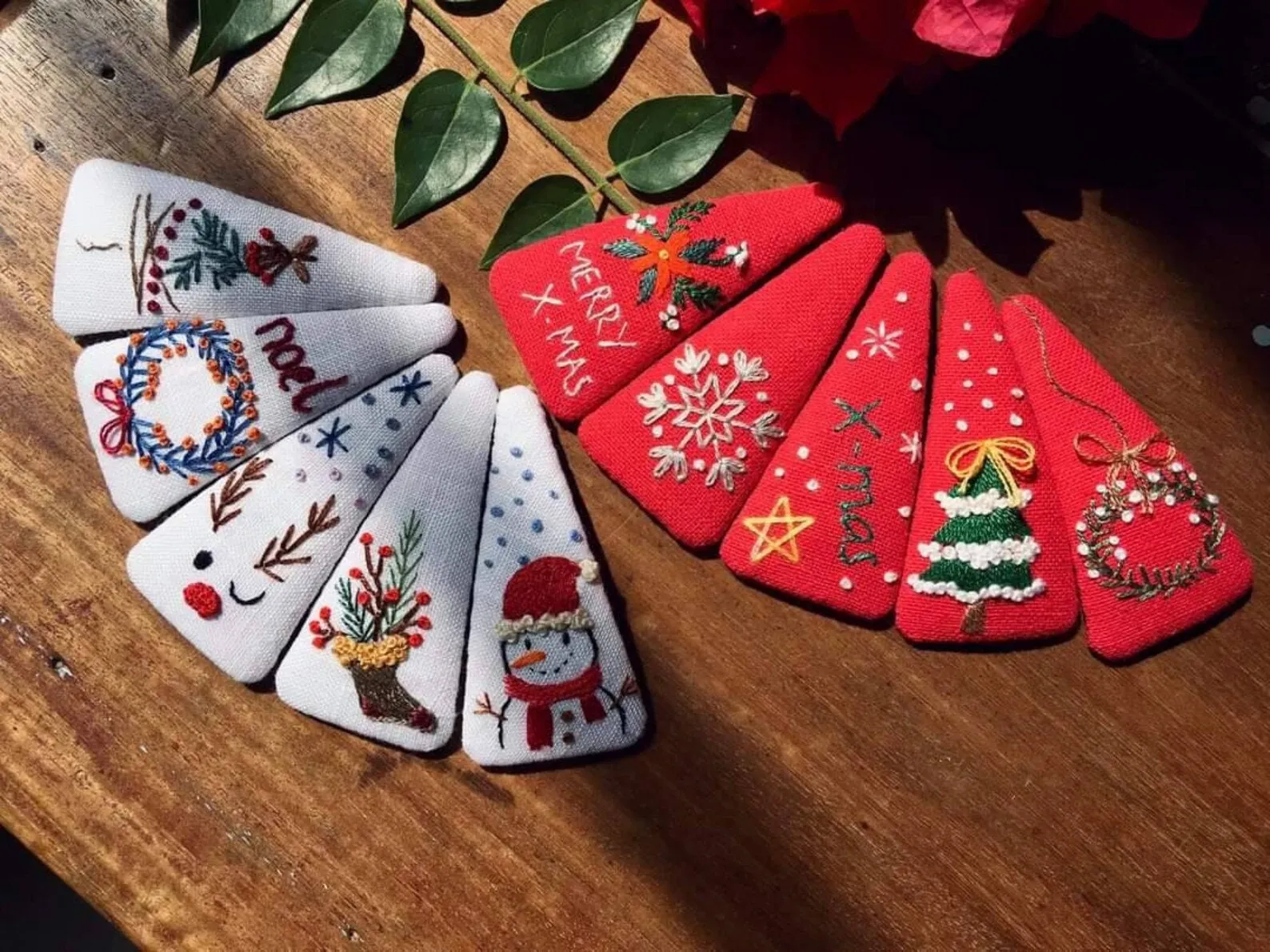 Embroidered Hair Barrette, Christmas Collection