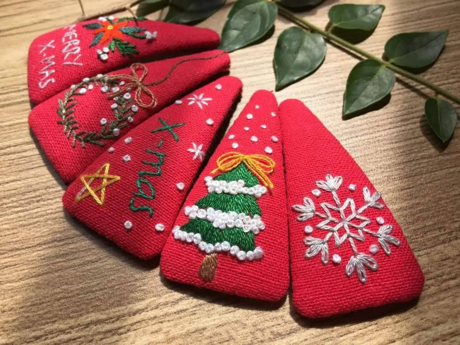 Embroidered Hair Barrette, Christmas Collection