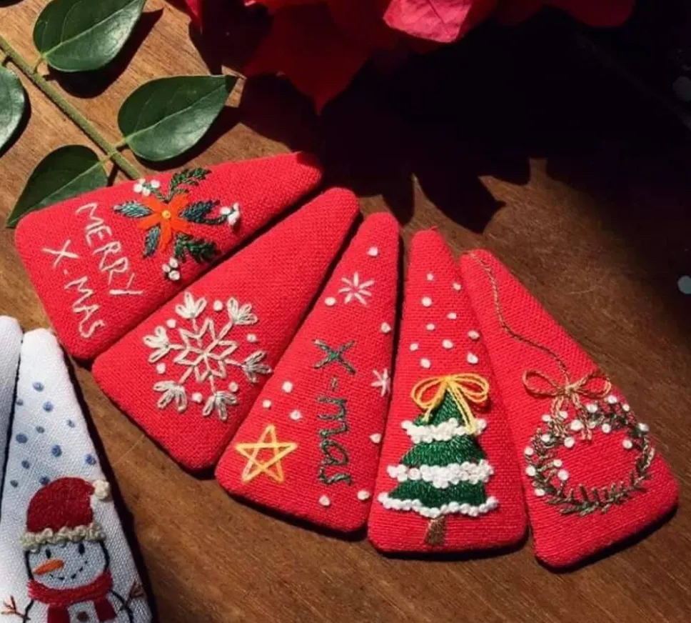 Embroidered Hair Barrette, Christmas Collection