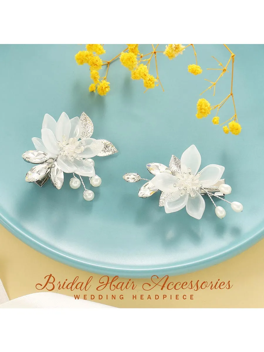 Flower Wedding Hair Clips Silver Leaf Hair Barrette Crystal Hair Pins Bridal Hair Accessories for Women