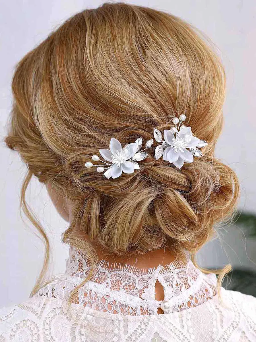 Flower Wedding Hair Clips Silver Leaf Hair Barrette Crystal Hair Pins Bridal Hair Accessories for Women