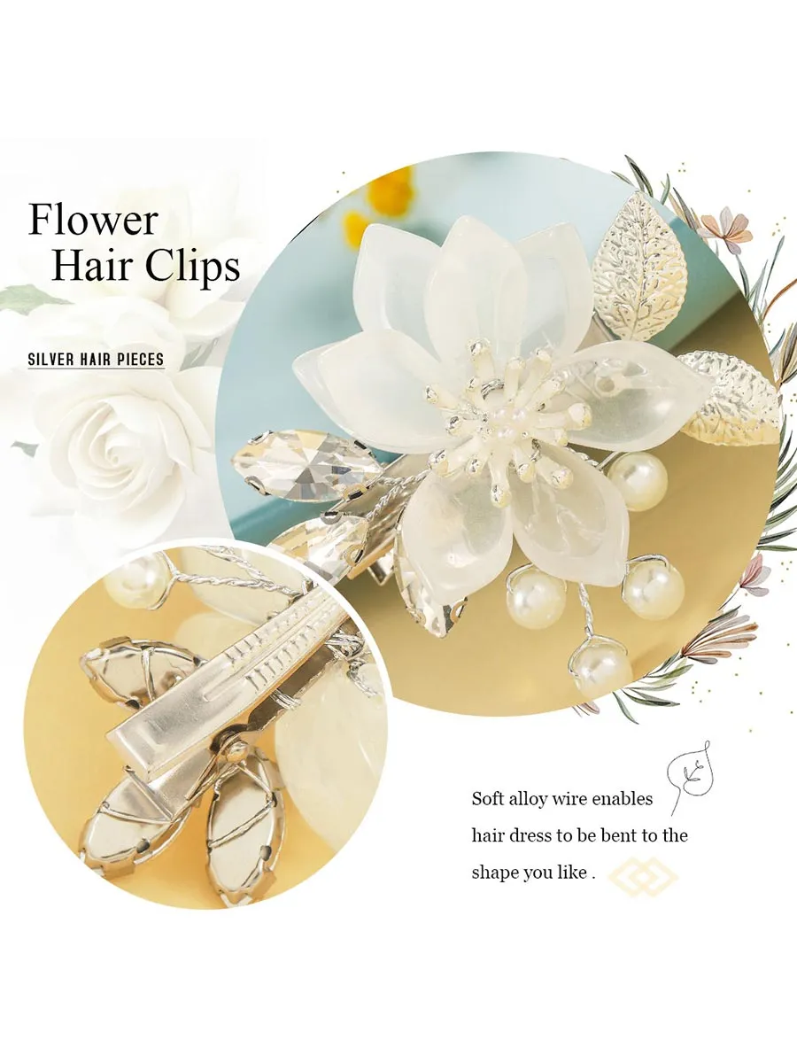 Flower Wedding Hair Clips Silver Leaf Hair Barrette Crystal Hair Pins Bridal Hair Accessories for Women