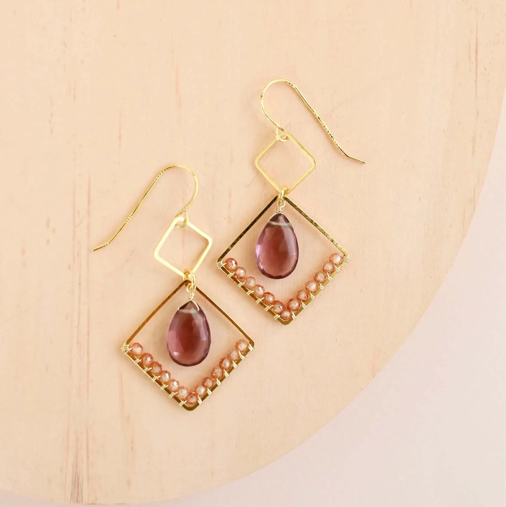 Gemstone Triangle Earrings