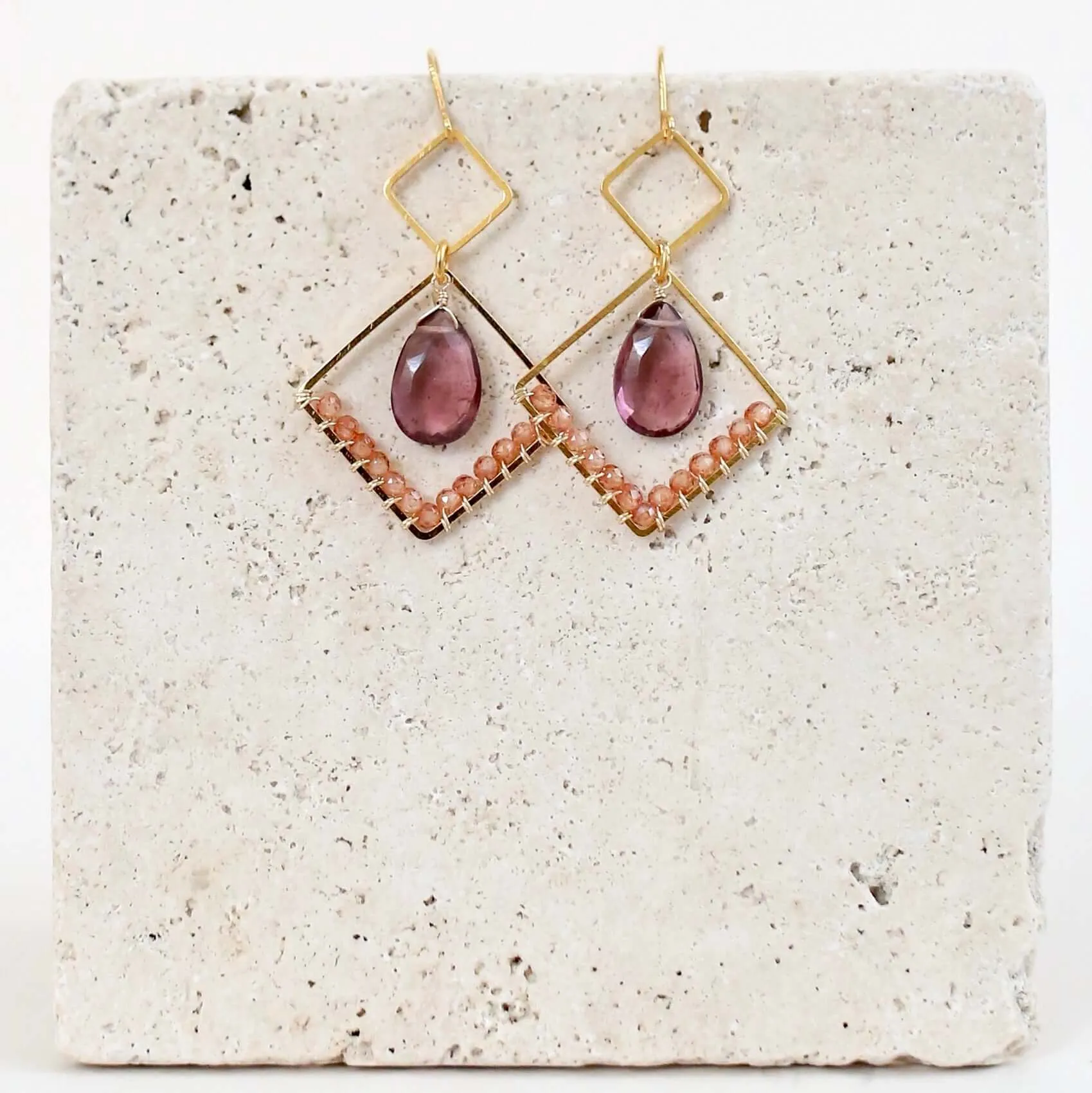 Gemstone Triangle Earrings