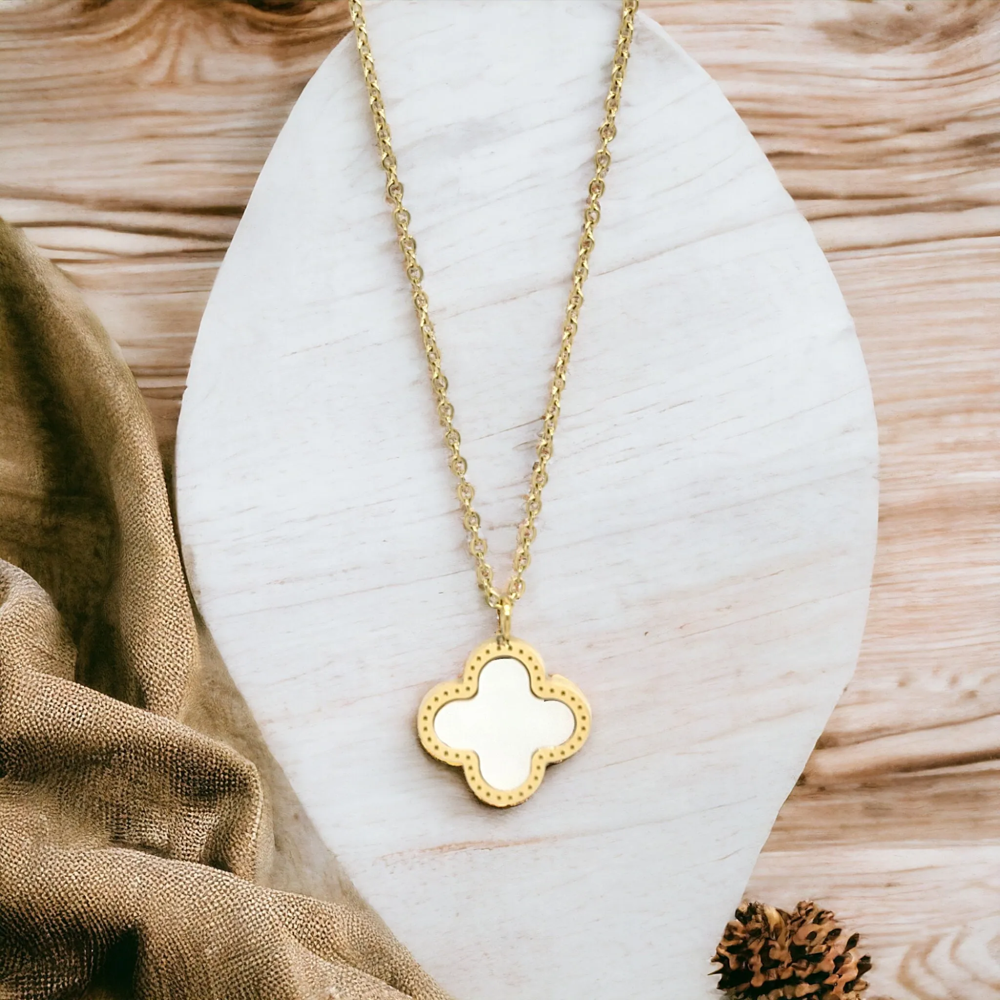 Gold Colored Clover Pendant Necklace