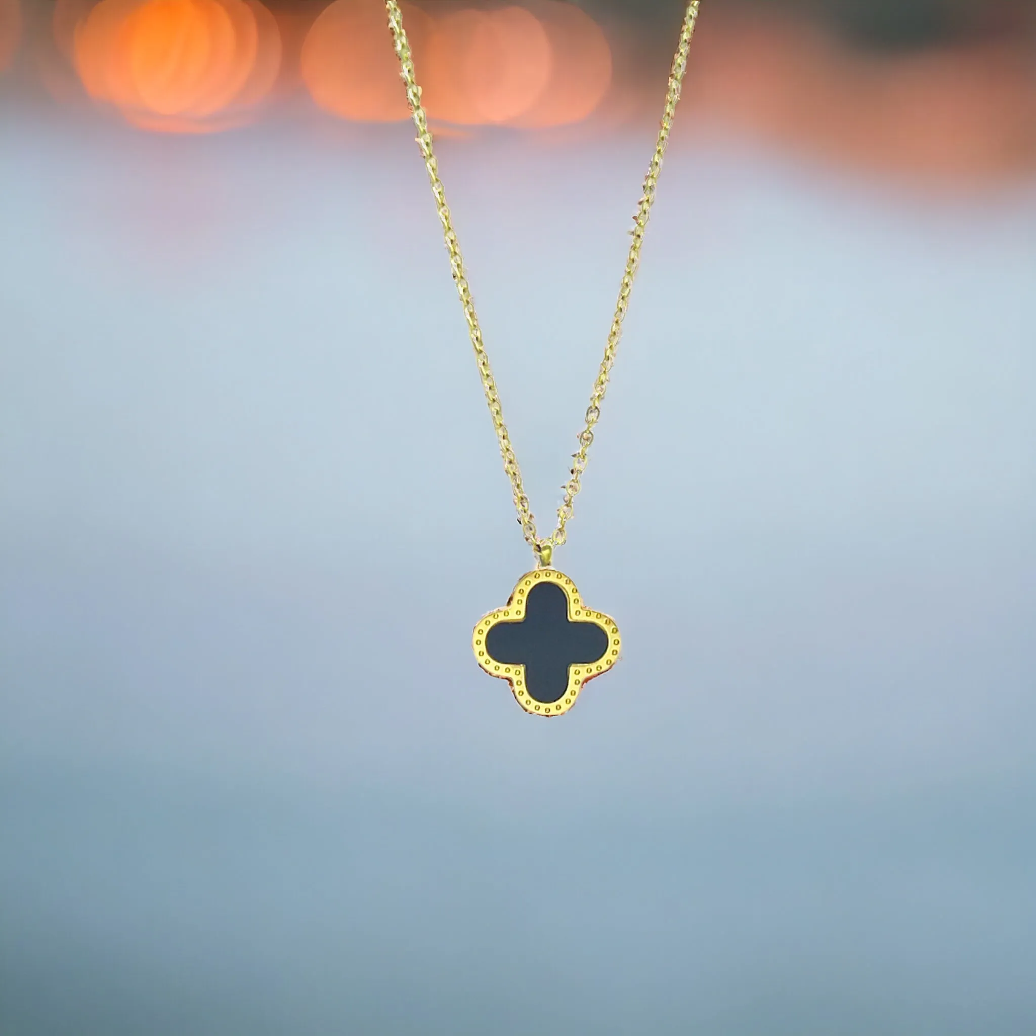 Gold Colored Clover Pendant Necklace