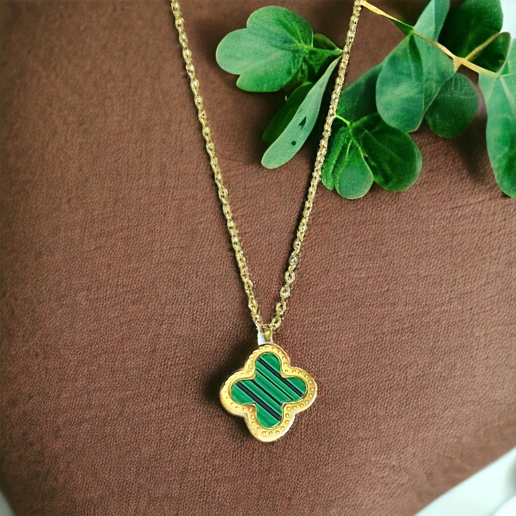 Gold Colored Clover Pendant Necklace