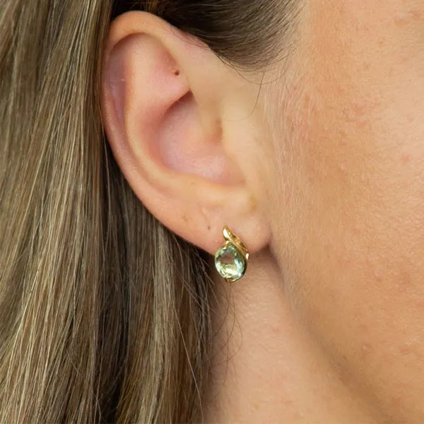 Green Fluorite Gemstone Scroll Stud Earrings