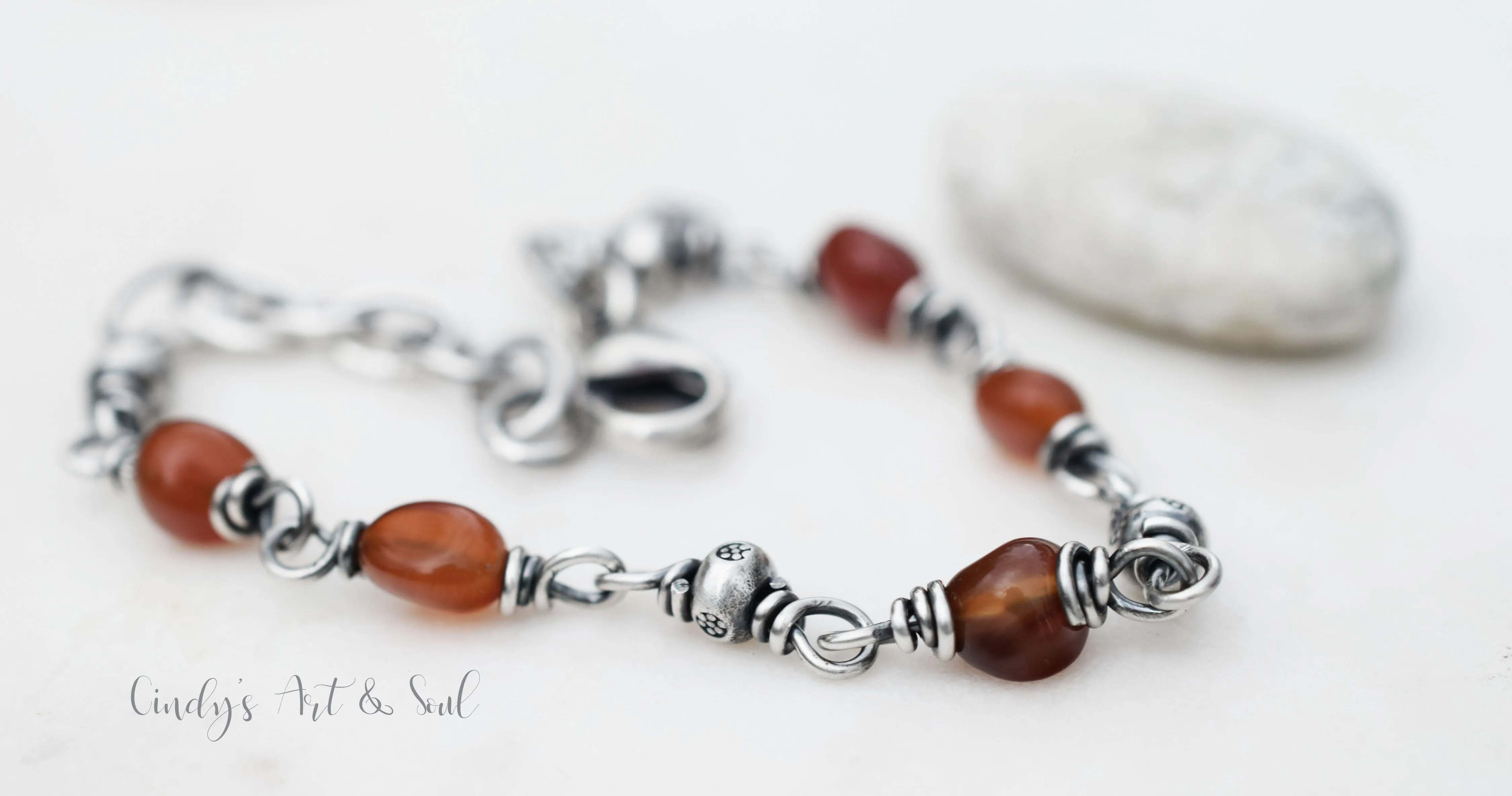 Handcrafted Gemstone Bracelet Fine Sterling Silver Thai Hill Tribe Silver Beaded Stone Handmade Jewelry