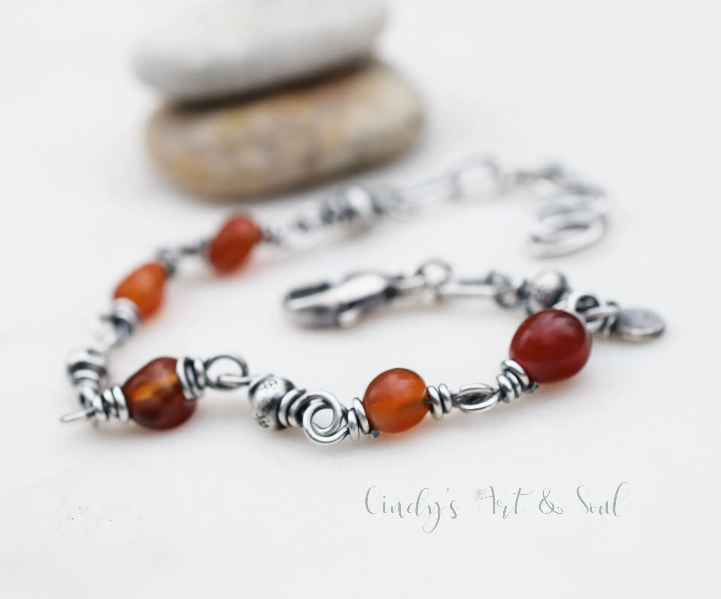 Handcrafted Gemstone Bracelet Fine Sterling Silver Thai Hill Tribe Silver Beaded Stone Handmade Jewelry