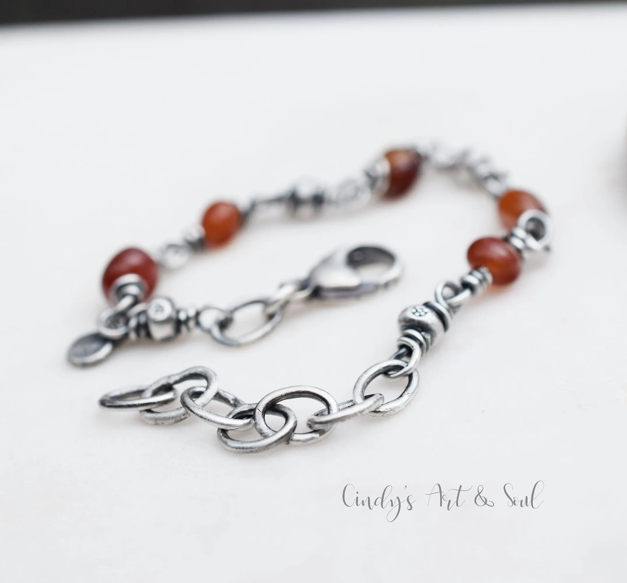 Handcrafted Gemstone Bracelet Fine Sterling Silver Thai Hill Tribe Silver Beaded Stone Handmade Jewelry