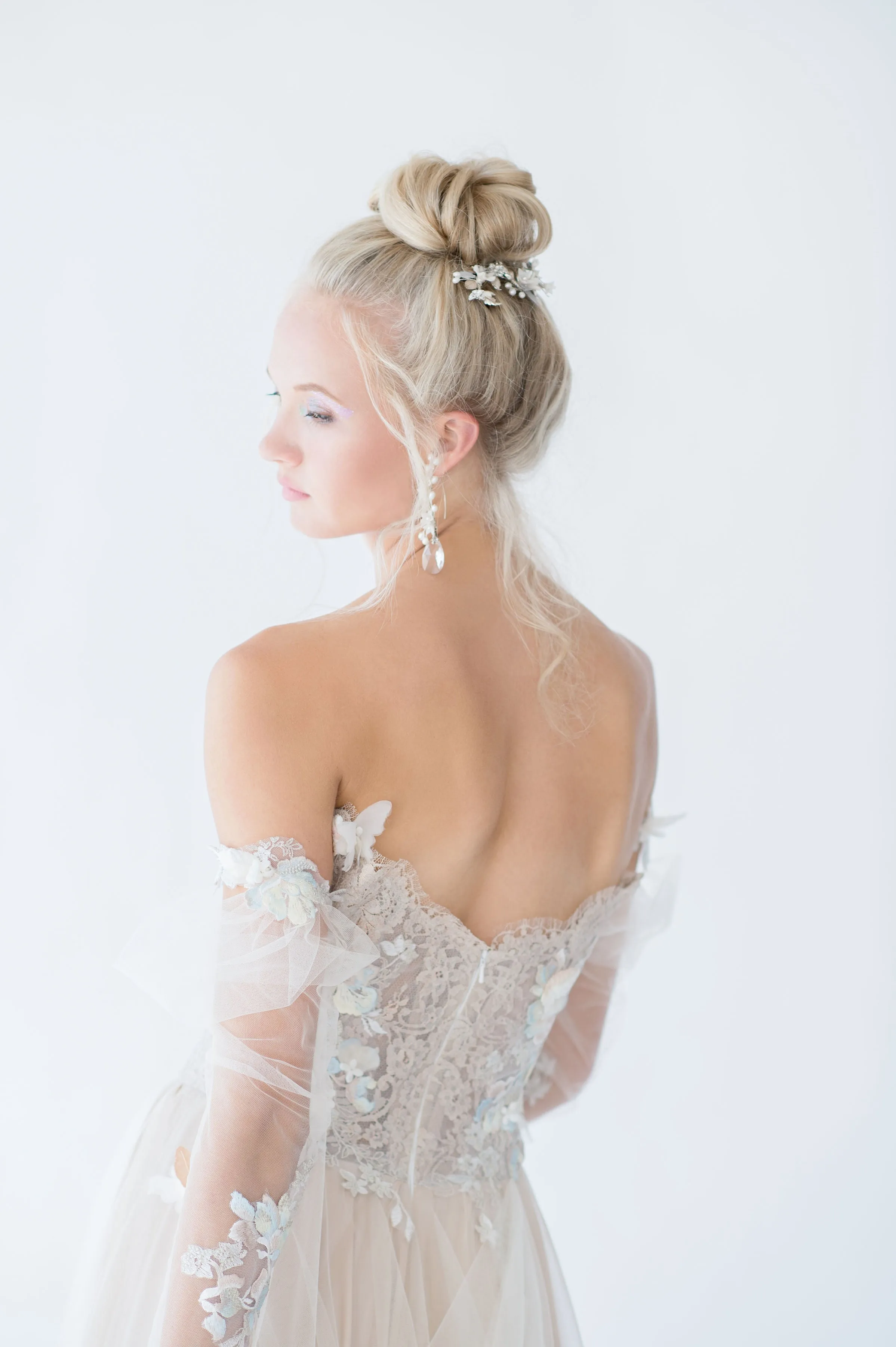 MAY Silver, Champagne & Pewter Bridal Hair Vine with Clay Flowers