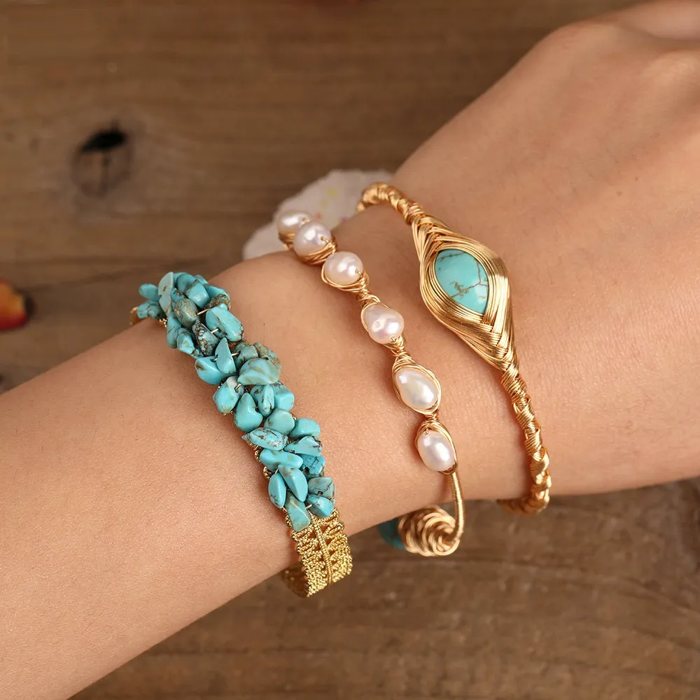 Natural Stone Cuff Bangle Bracelet