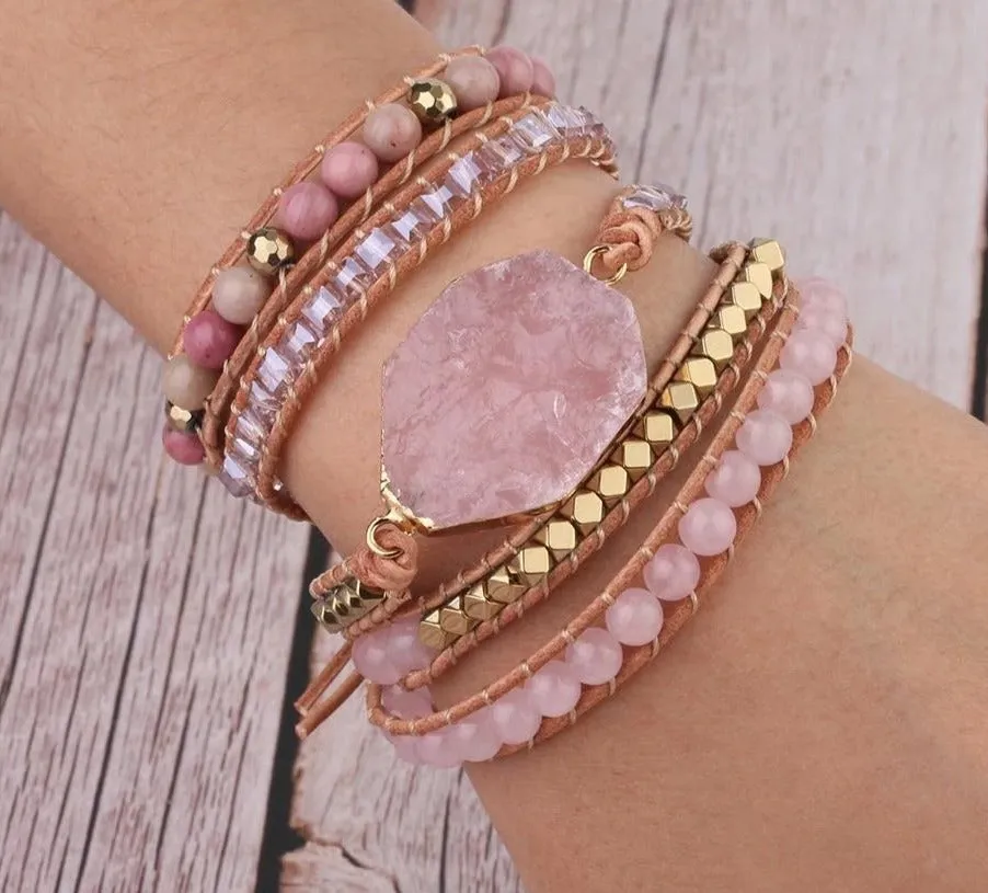 Natural Stone Pink Quartz Bracelets for Women