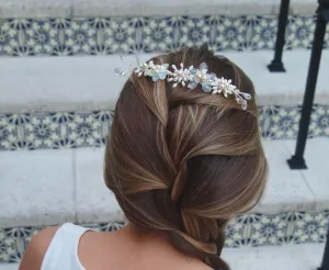 OOAK Handmade Bridal Veil Comb with Swarovski Crystals, Hand-wired Czech Glass Leaves and Freshwater Pearls