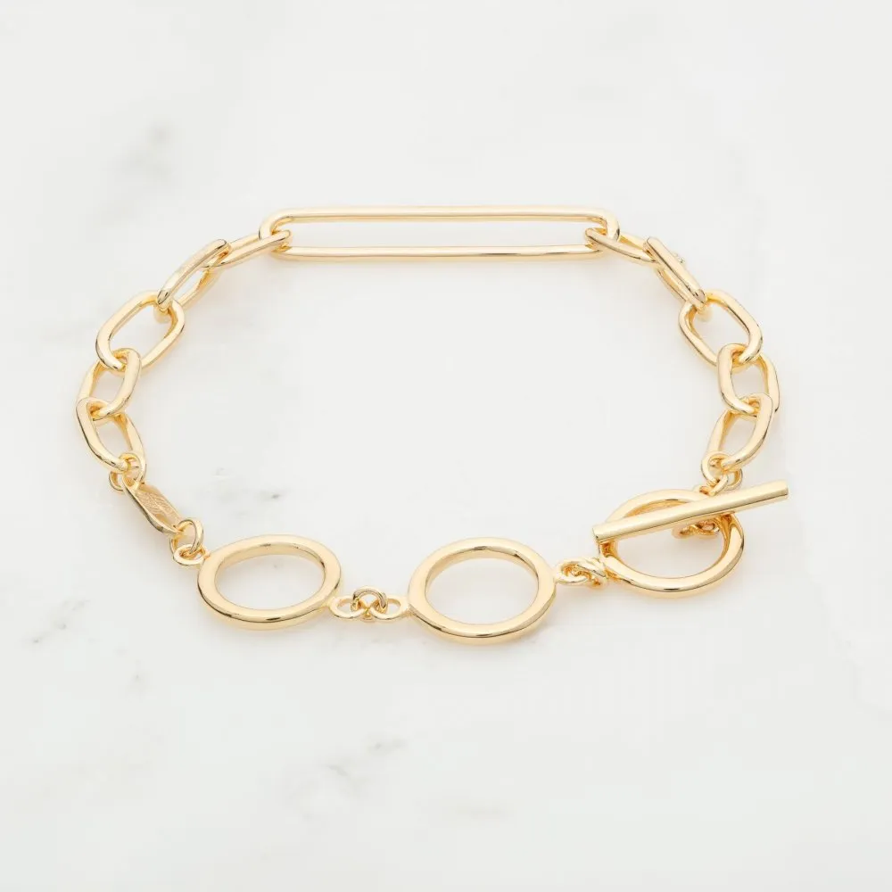 Oval Chain Bracelet with T-Bar - Gold - SPBRGB192