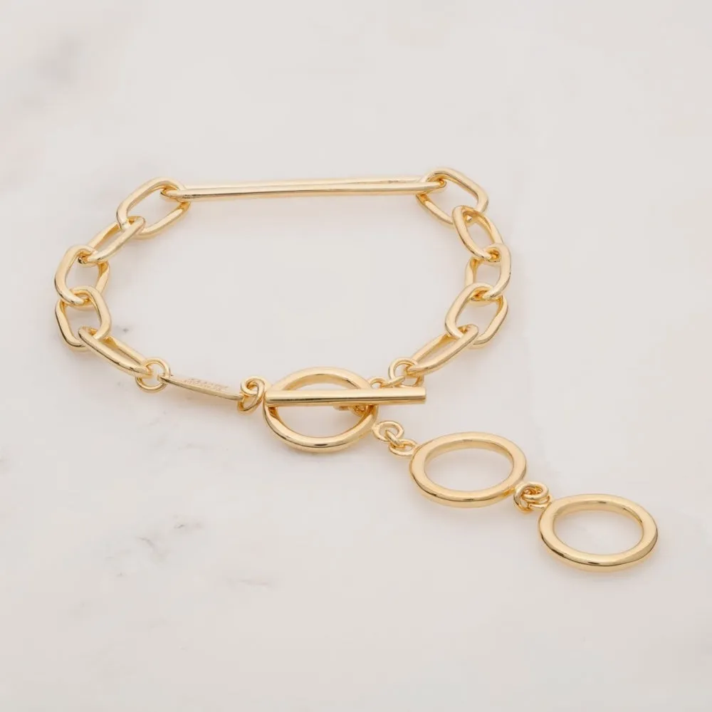 Oval Chain Bracelet with T-Bar - Gold - SPBRGB192