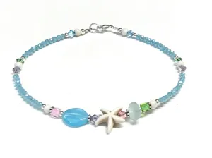 Pastel Starfish Anklet - Starfish Ankle Bracelet - Sterling Silver
