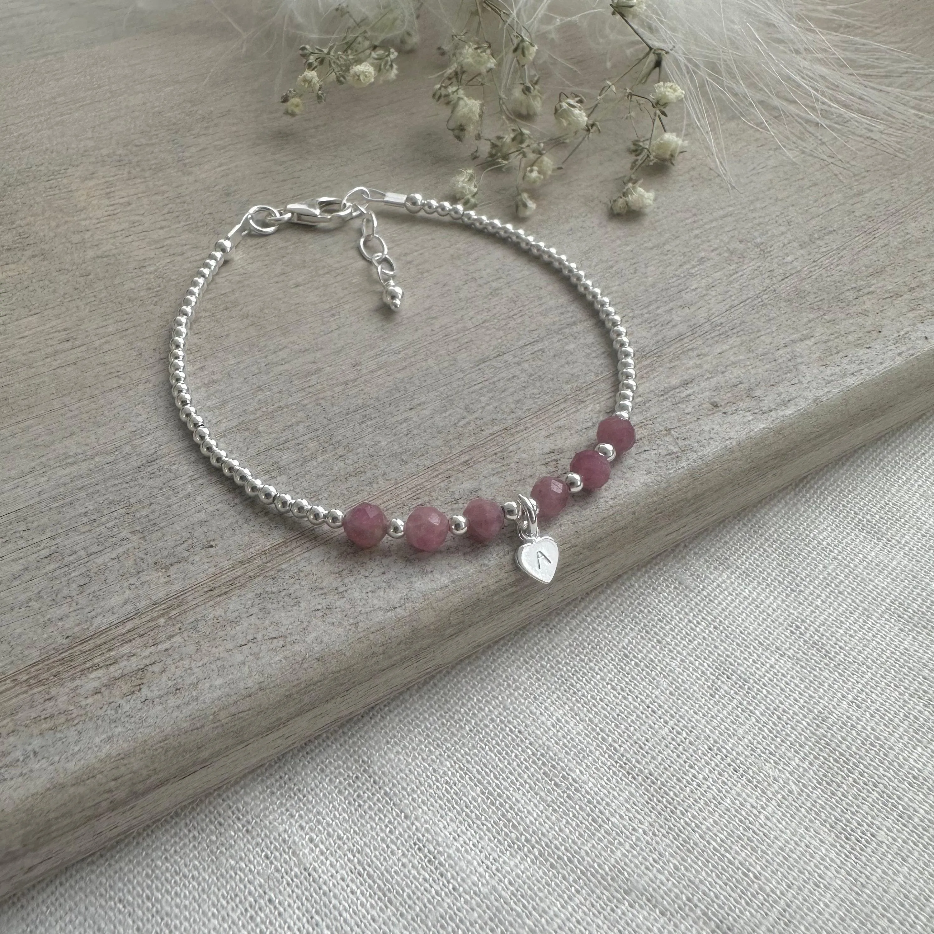 Personalised Tourmaline Bracelet, Dainty October Birthstone Jewellery in Sterling Silver