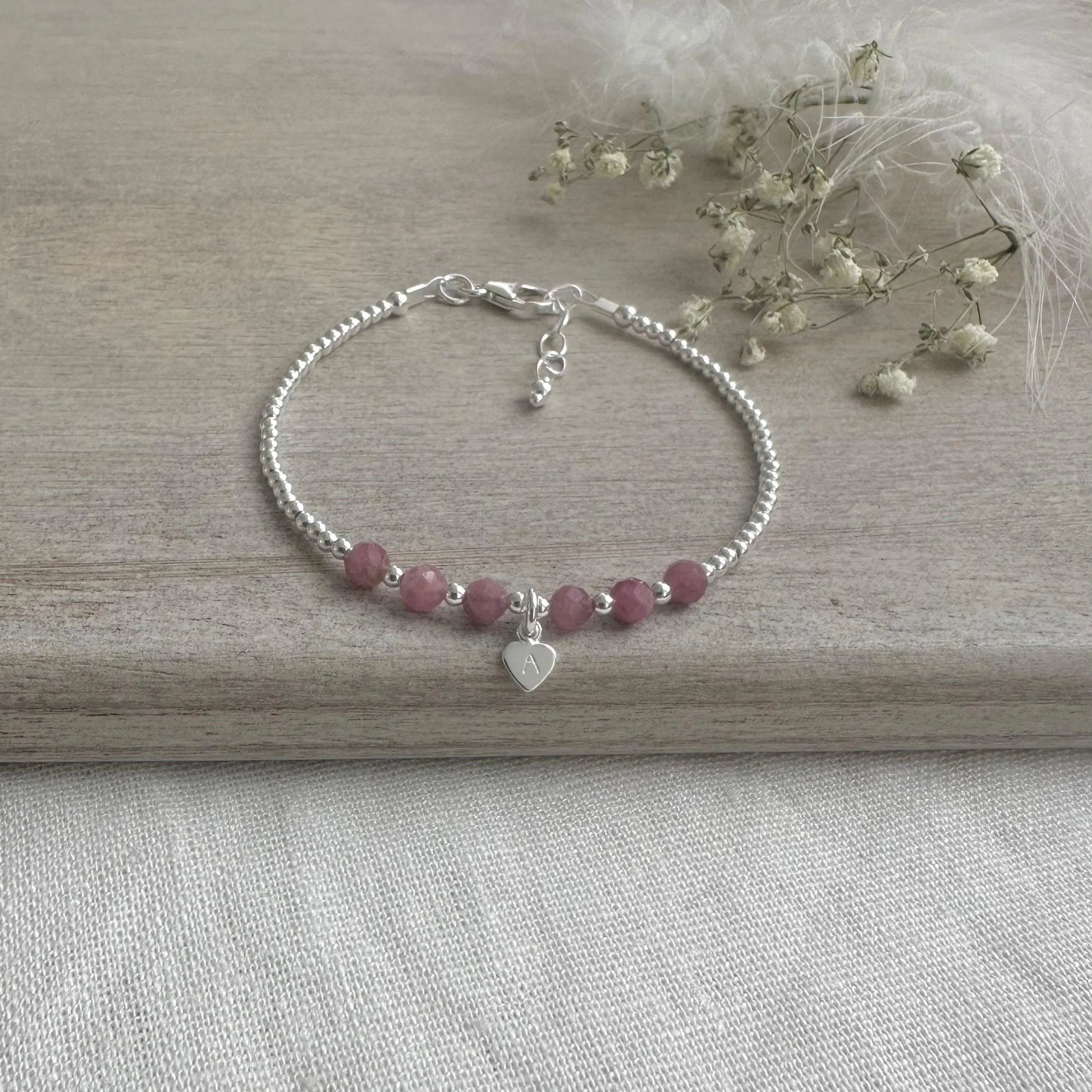 Personalised Tourmaline Bracelet, Dainty October Birthstone Jewellery in Sterling Silver