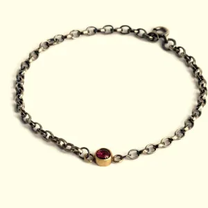 Pink Tourmaline Silver & Gold blossom Bracelet
