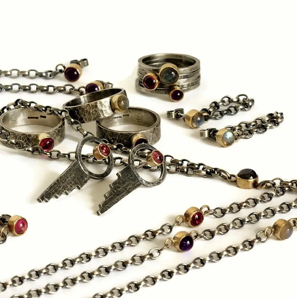 Pink Tourmaline Silver & Gold blossom Bracelet