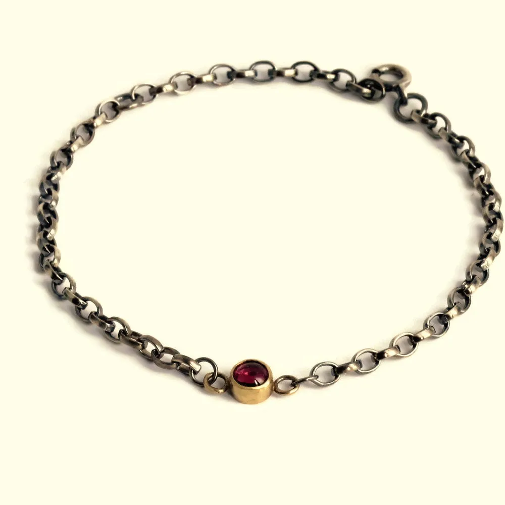 Pink Tourmaline Silver & Gold blossom Bracelet